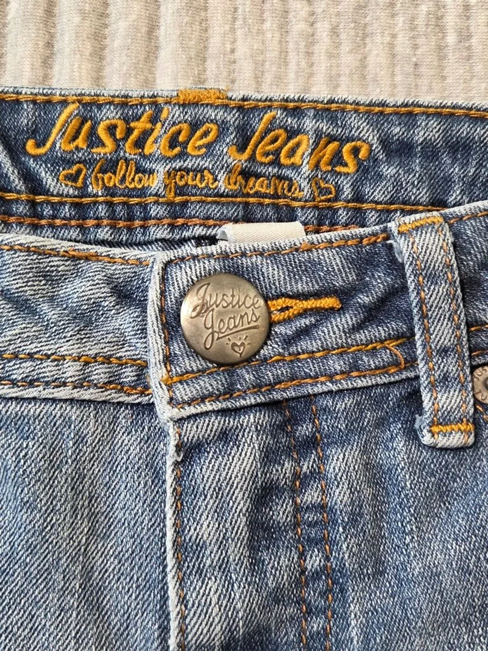 Justice Girls Size 12R Jeans Light Wash Stretch Denim Cuffed Hem